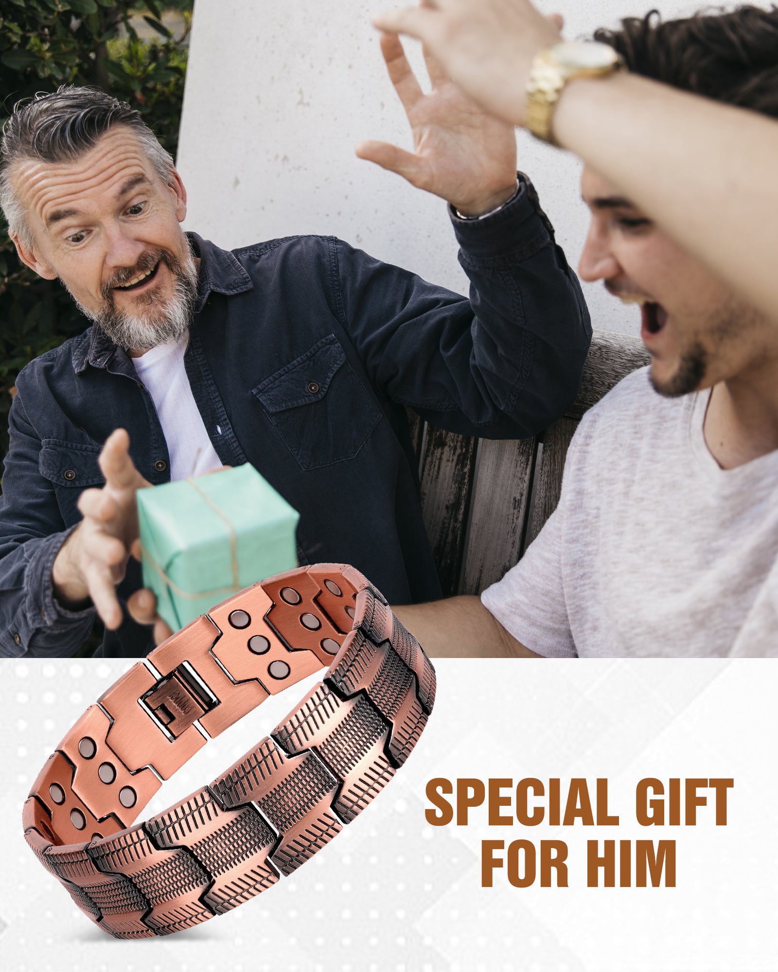Jecanori 3X Strength Copper Magnetic Bracelet for Men,Pure Copper Bracelet Included Adjustable Sizing Tool