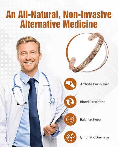 Pulsera y anillo de cobre para mujer, pulseras magnéticas de drenaje linfático y anillo de desintoxicación linfática