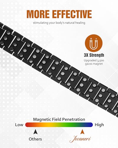 3 pulseras magnéticas para hombres, pulsera para hombre de acero inoxidable con imanes de neodimio resistentes y herramienta de medición de tamaño (negro)