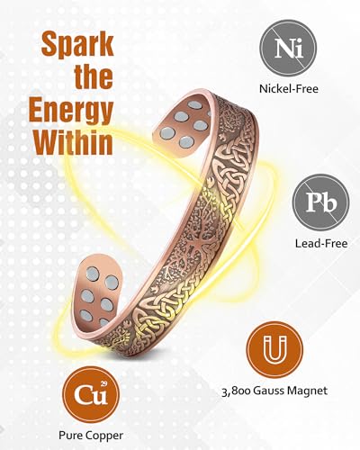 Pulsera de cobre para hombres, pulseras de cobre magnéticas de 18 veces la fuerza para aliviar el dolor