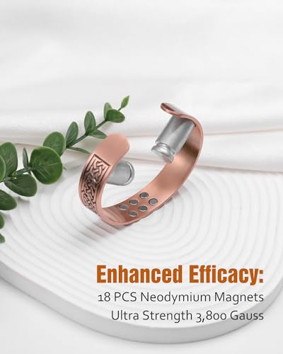 Pulsera de cobre para hombres, pulseras de cobre magnéticas para hombres con resistencia 18X