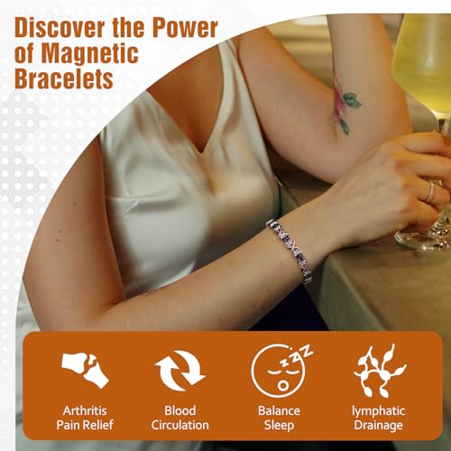 Pulseras de cobre puro Jecanori para mujer, pulseras magnéticas de cristal en forma de corazón