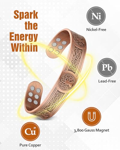 Pulsera de cobre para hombres, pulseras magnéticas de cobre para hombres con resistencia 18X y imanes de 3800 gauss