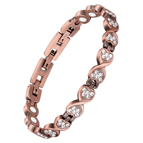 Pulseras de cobre puro Jecanori para mujer, pulseras magnéticas de cristal en forma de corazón