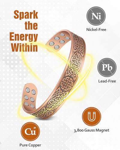 Pulsera de cobre para hombres, pulseras de cobre magnéticas de fuerza 18X efectivas para hombres