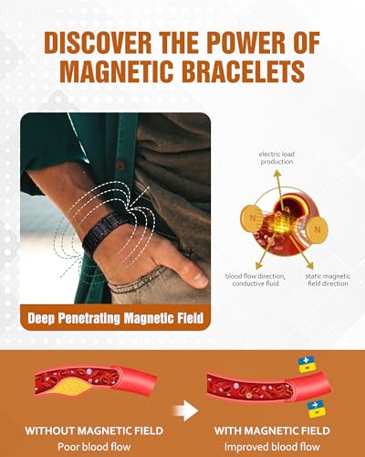 3 pulseras magnéticas para hombres, pulsera para hombre de acero inoxidable con imanes de neodimio resistentes y herramienta de medición de tamaño (negro)