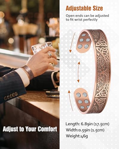 Pulsera de cobre para hombres, pulseras de cobre magnéticas de 18 veces la fuerza para aliviar el dolor