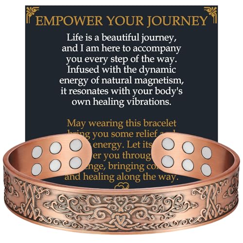 Pulsera de cobre, pulsera de cobre puro al 99,99 % para hombres, pulseras magnéticas de resistencia 18X para hombres