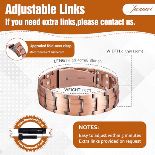 Pulsera de cobre puro Jecanori para hombre, ultrarresistente 3 veces mejorada