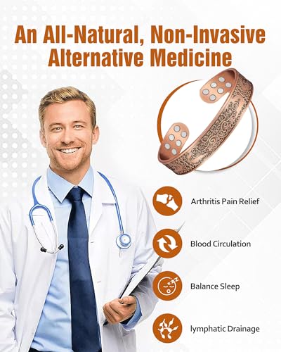 Pulsera de cobre, pulsera de cobre puro al 99,99 % para hombres, pulseras magnéticas de resistencia 18X para hombres