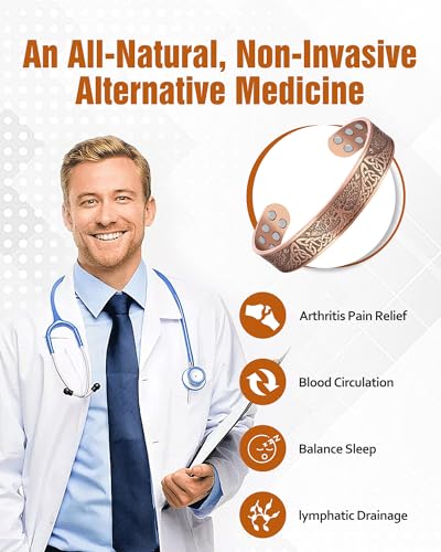 Pulsera de cobre para hombres, pulseras de cobre magnéticas de 18 veces la fuerza para aliviar el dolor