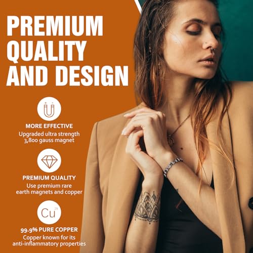 Pulseras de cobre puro Jecanori para mujer, pulseras magnéticas de cristal en forma de corazón