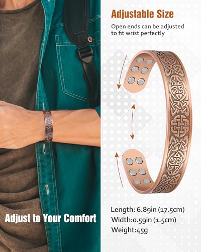 Pulsera de cobre para hombres, pulseras de cobre magnéticas de fuerza 18X efectivas para hombres