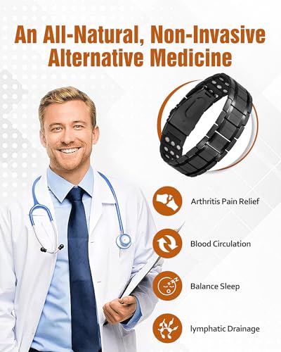 3 pulseras magnéticas para hombres, pulsera para hombre de acero inoxidable con imanes de neodimio resistentes y herramienta de medición de tamaño (negro)