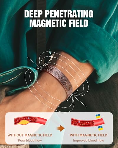 Pulsera de cobre, pulsera de cobre puro al 99,99 % para hombres, pulseras magnéticas de resistencia 18X para hombres