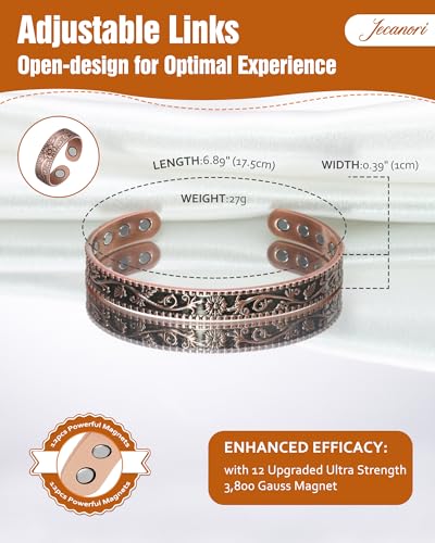 Pulsera y anillo de cobre para mujer, pulseras magnéticas de drenaje linfático y anillo de desintoxicación linfática