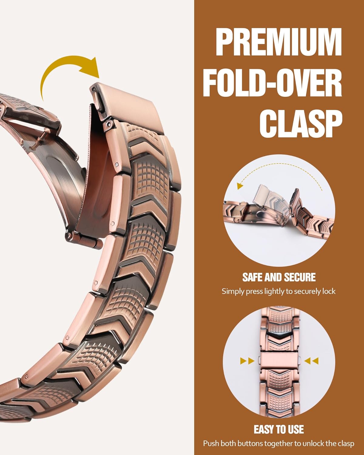Pulsera de cobre Jecanori para hombre, pulseras magnéticas de resistencia 3X para hombre, cierre plegable de primera calidad