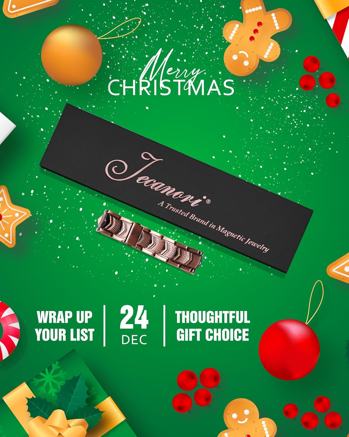 Pulsera de cobre Jecanori para hombre, pulseras magnéticas de resistencia 3X para hombre, cierre plegable de primera calidad