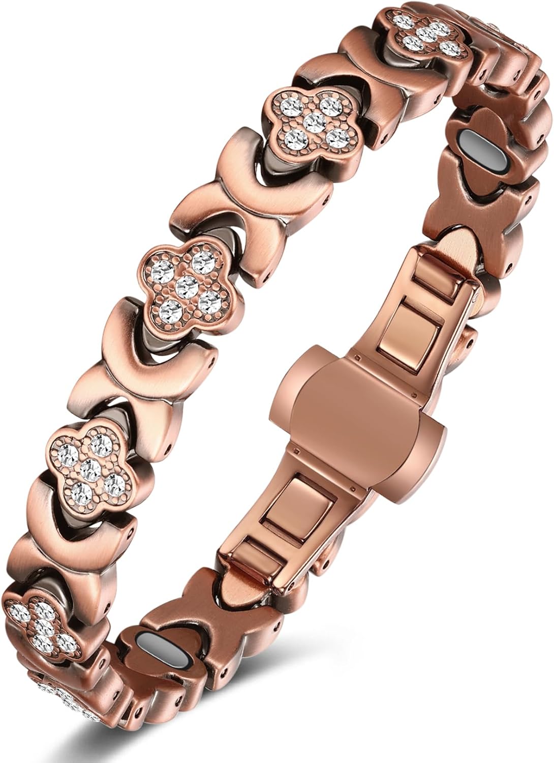 Jecanori 5X Strength Magnetic Copper Bracelet for Women —Updated 5,000 Gauss Ellipse Magnets — Premium Butterfly Clasp & Adjustable Length,Copper Four-leaf Clover