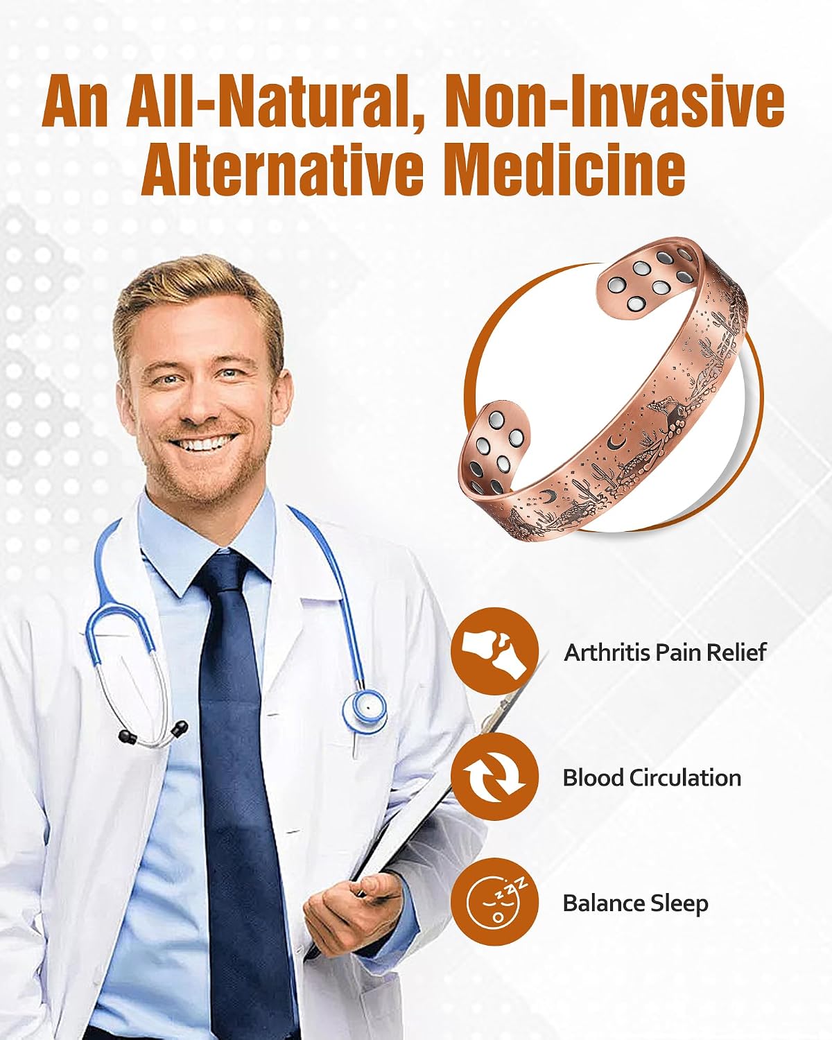 99% Pure Copper Magnetic Bracelet for Men with 20 Magnets