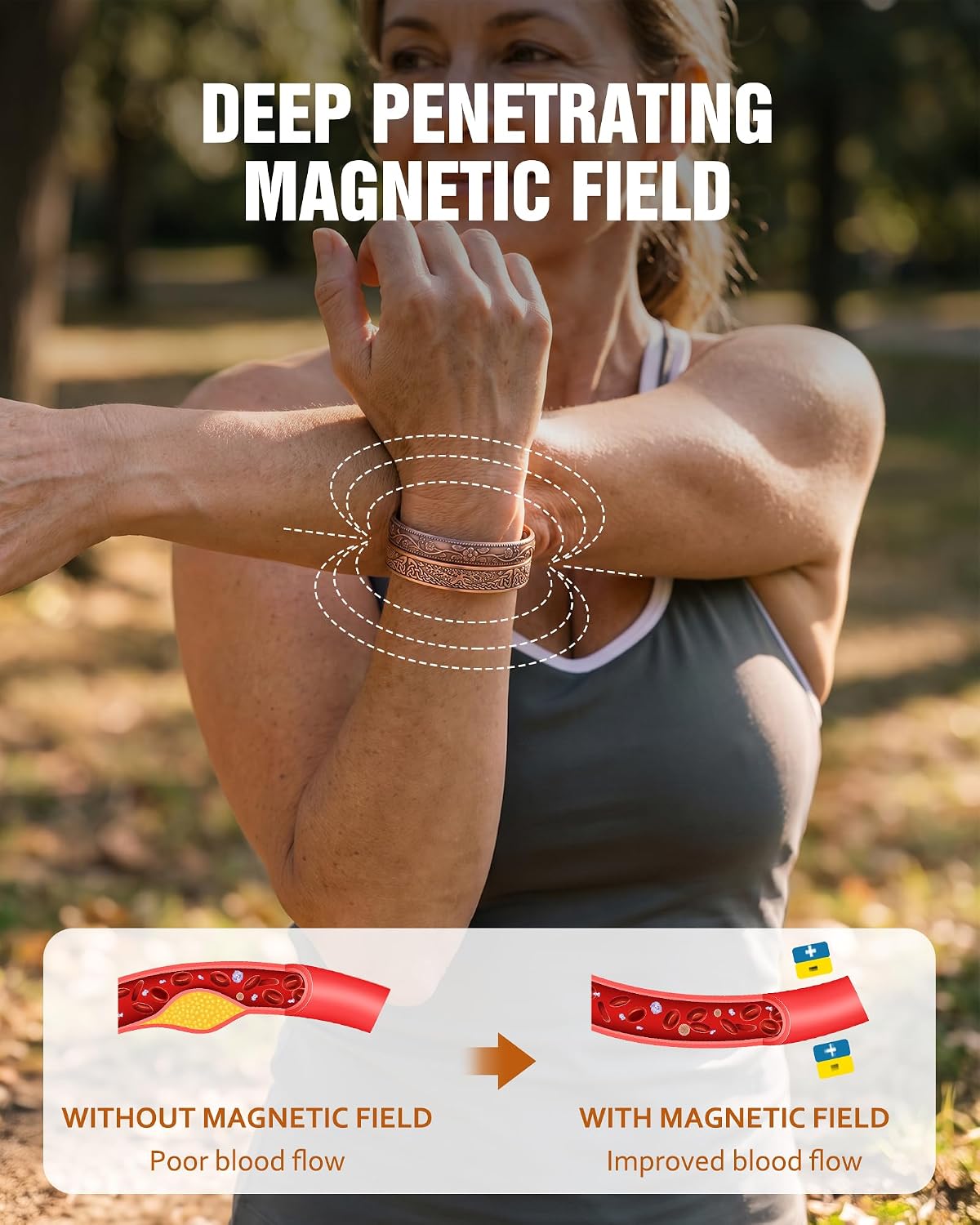 Jecanori 2Pcs Pure Copper Bracelets for Women, Women Magnetic Cuff Bracelet