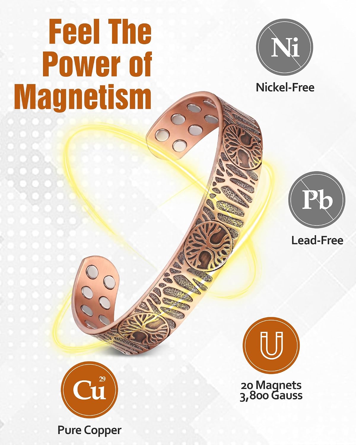 Jecanori 20X Strength Magnetic Copper Bracelet for Men
