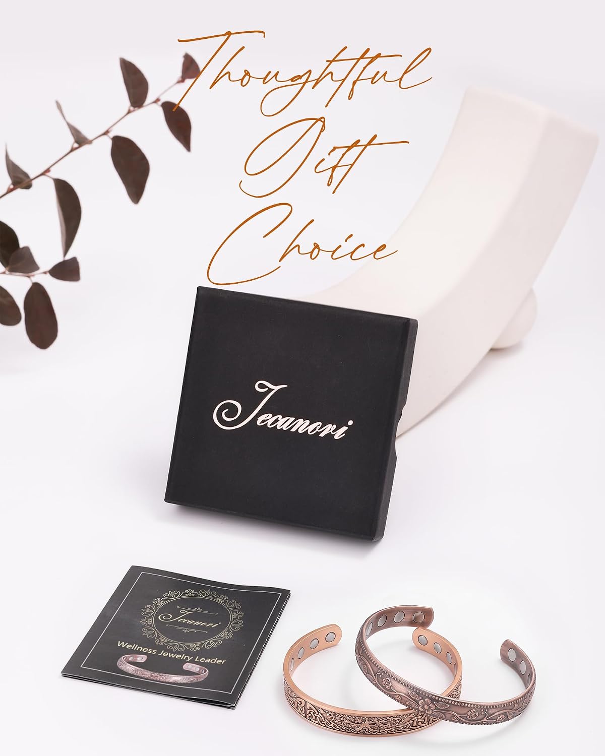 Jecanori 2Pcs Pure Copper Bracelets for Women, Women Magnetic Cuff Bracelet