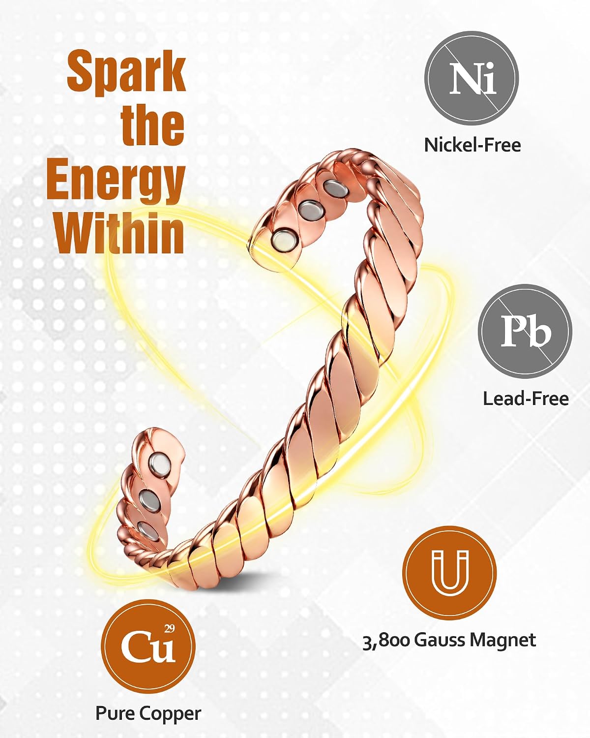 Jecanori 99.9% Pure Copper Magnetic Bracelets for Women & Men