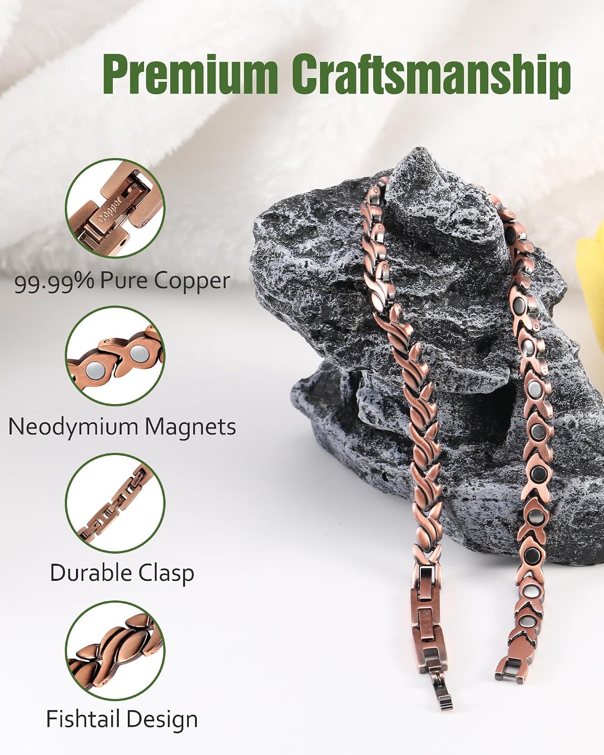 Jecanori 99% Pure Copper Ankle Bracelets for Women - Copper Ring Set