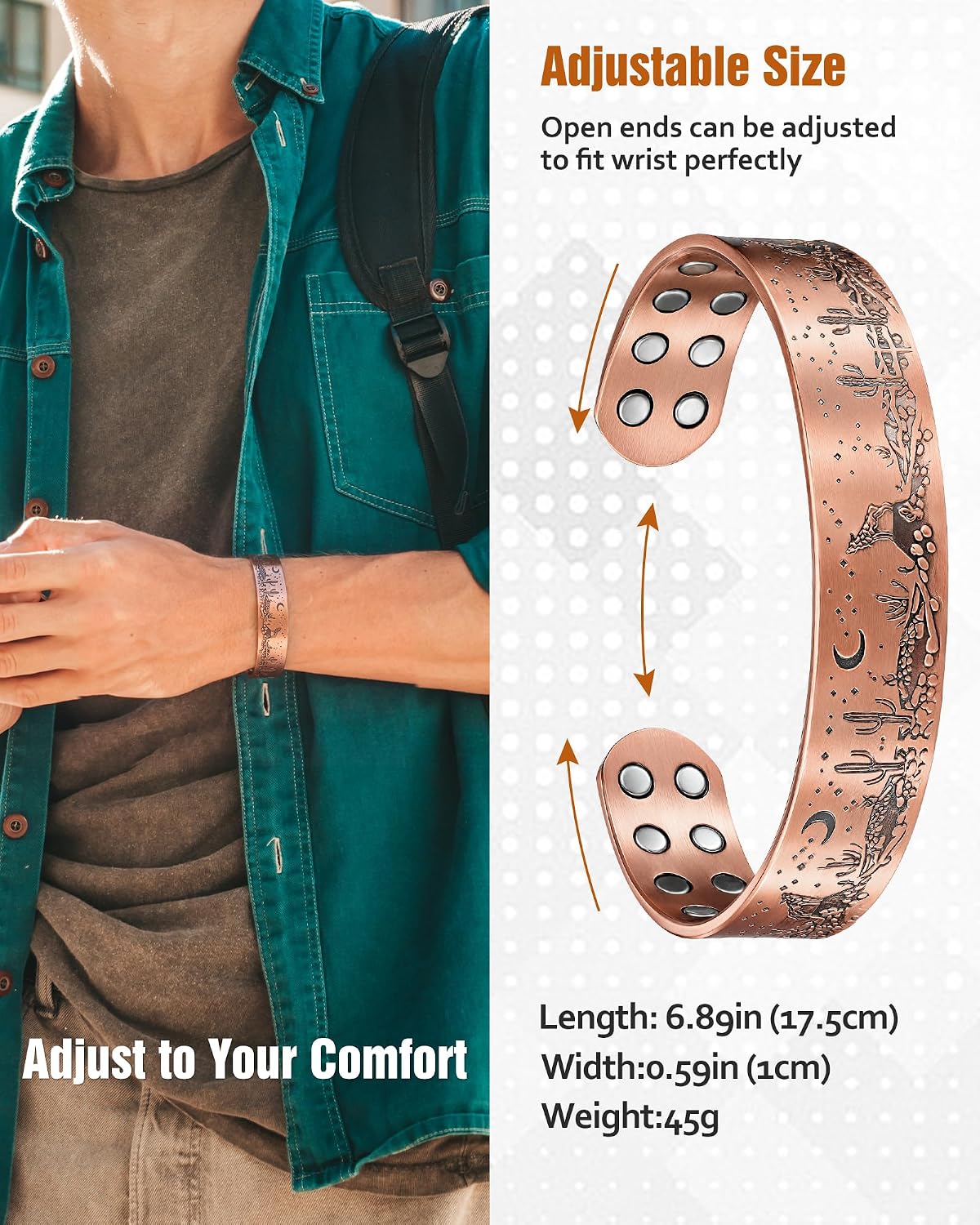 99% Pure Copper Magnetic Bracelet for Men with 20 Magnets