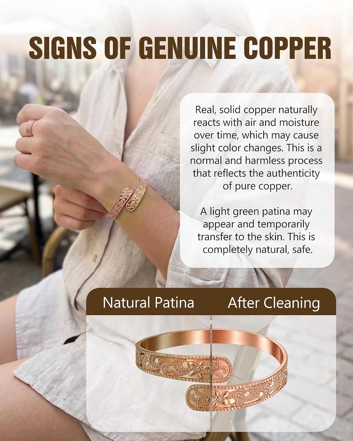 Jecanori Pure Copper Bracelet & Ring for Women