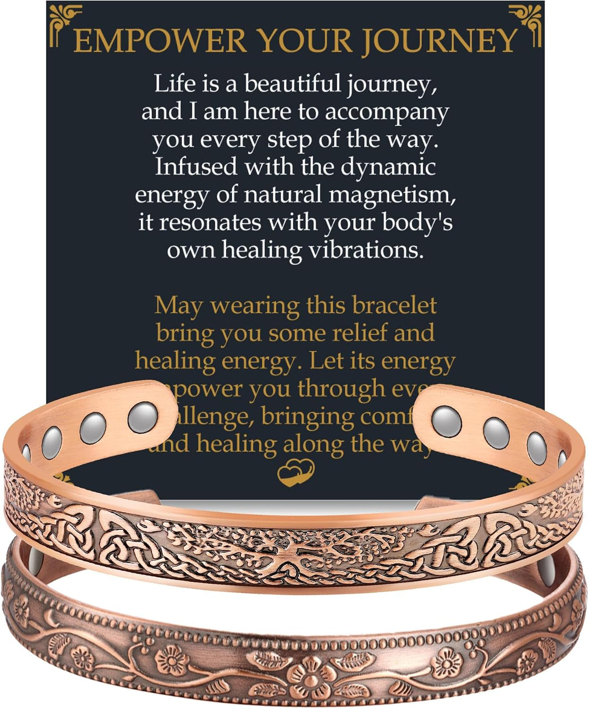 Jecanori 2Pcs Pure Copper Bracelets for Women, Women Magnetic Cuff Bracelet