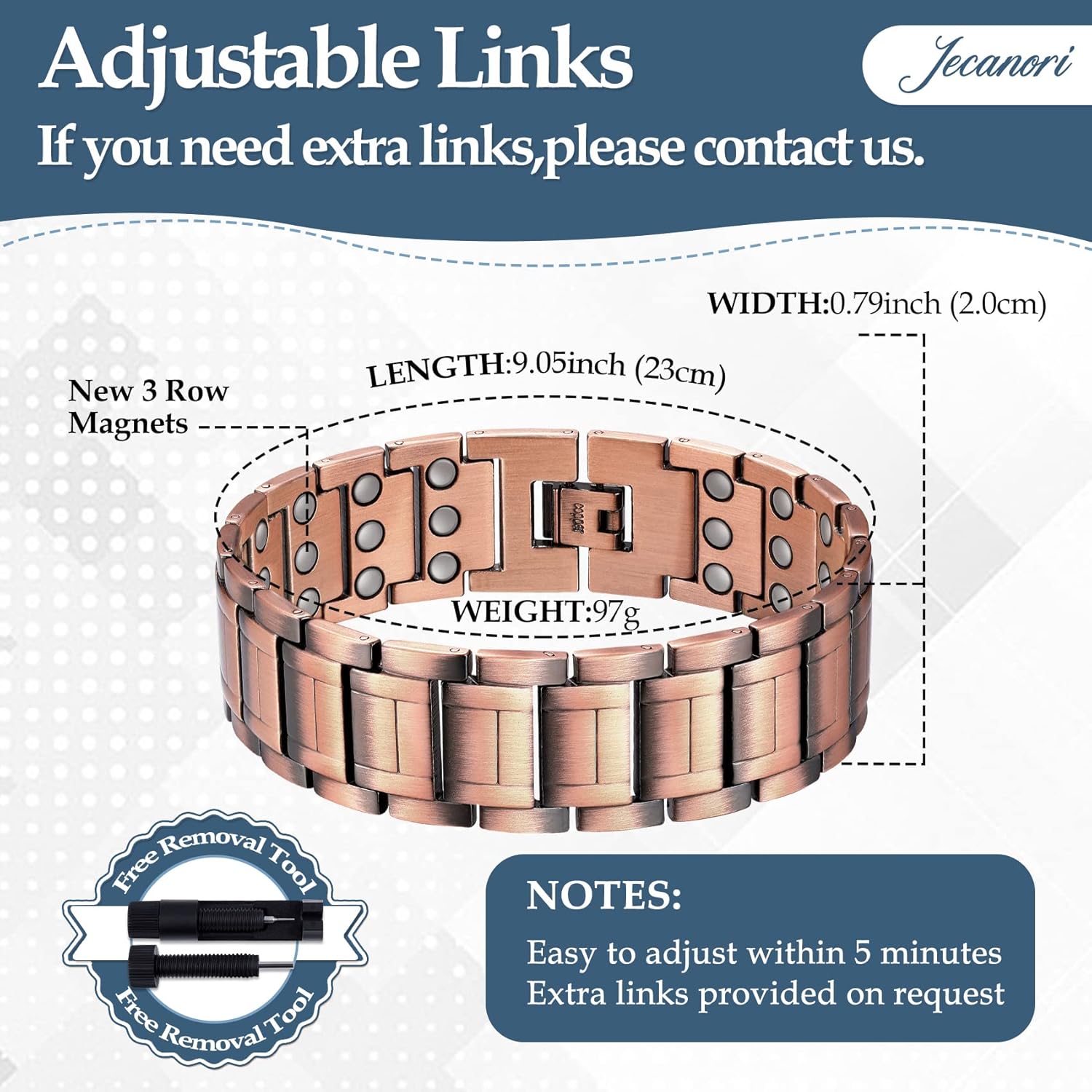 Jecanori 3X Strength Copper Magnetic Bracelet for Men