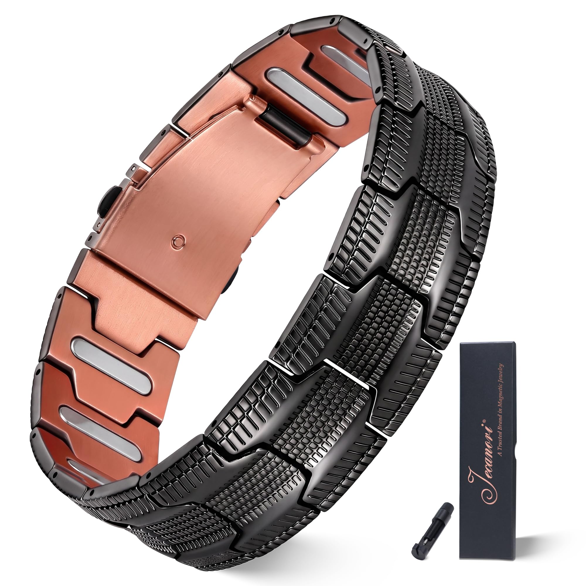 Jecanori Pure Copper Bracelet for Men, 5X Strength Magnetic Bracelets with 5000 Gauss Magnets, Adjustable Mens Copper Bracelet with Premium Fold-Over Clasp