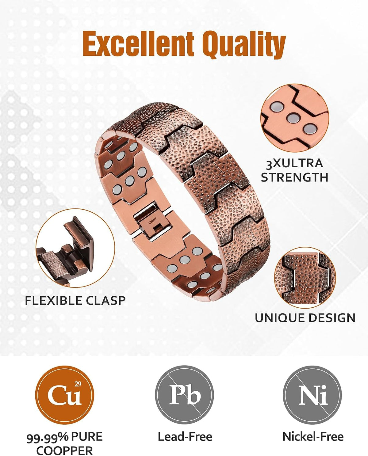 Jecanori 3X Strength Magnetic Copper Bracelets for Men