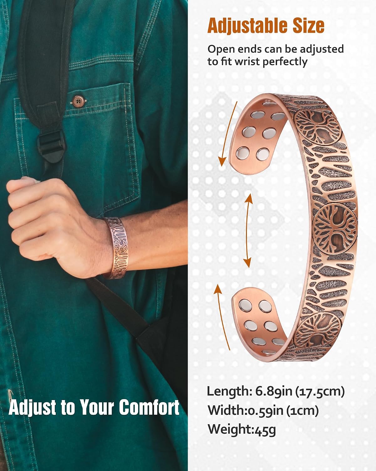 Jecanori 20X Strength Magnetic Copper Bracelet for Men