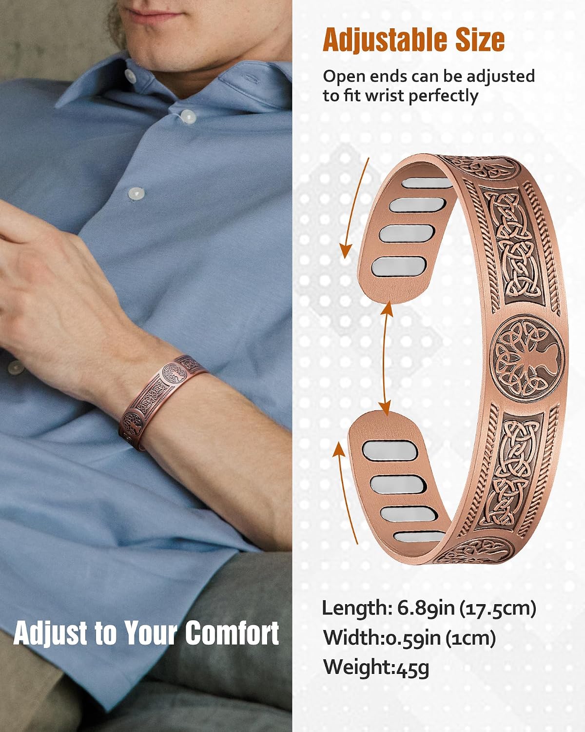 Jecanori Copper Bracelet for Men with Upgrade 5,000 Gauss Elliptical Magnet