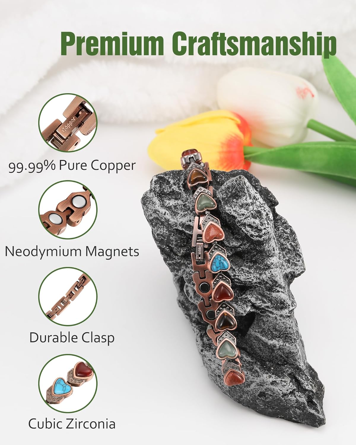 Jecanori Copper Ankle Bracelet for Women,3800 Gauss Ultra Strength Magnetic Anklet bracelet