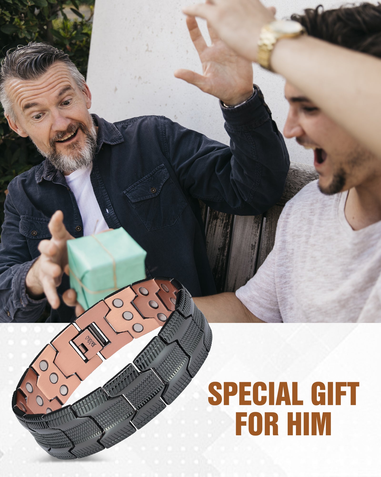 Jecanori 3X Strength Copper Magnetic Bracelet for Men,Pure Copper Bracelet Included Adjustable Sizing Tool
