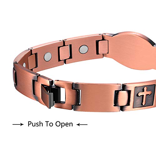 Pulsera de cobre magnético sólido Jecanori para hombres, pulseras magnéticas de cobre con forma de cruz con herramienta de extracción y caja de regalo de joyería