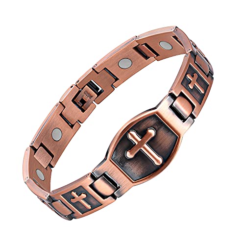 Pulsera de cobre magnético sólido Jecanori para hombres, pulseras magnéticas de cobre con forma de cruz con herramienta de extracción y caja de regalo de joyería