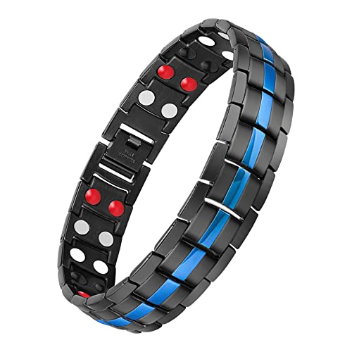 Pulsera magnética Jecanori para hombre: pulsera de acero de titanio de 4 elementos con imanes de doble fila, pulsera de longitud ajustable con herramienta de medición
