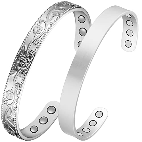 Jecanori - Pulseras magnéticas de cobre para desintoxicación linfática para mujer, 2 unidades, pulseras de drenaje linfático magnético, brazaletes de cobre 100 % con imán de 3500 Gauss, regalos de joyería