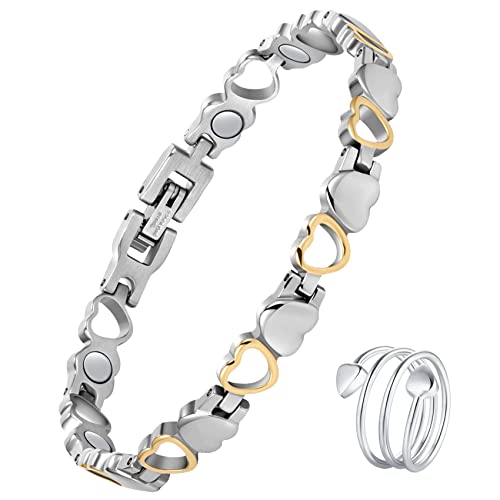 Pulsera magnética Jecanori para mujer, brazalete de acero de titanio, regalo de San Valentín con herramienta ajustable (serie Braveheart)