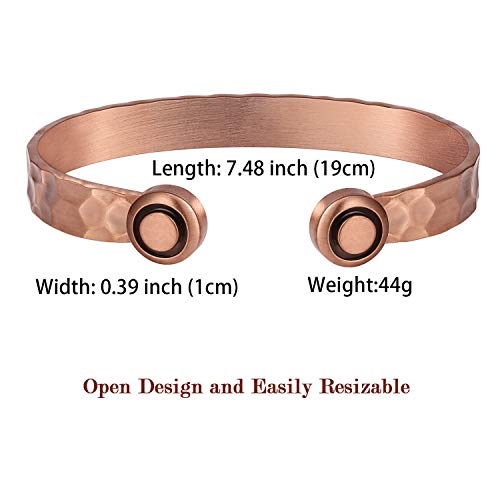 Jecanori - Pulseras magnéticas de cobre para desintoxicación linfática para mujer, 2 unidades, pulseras de drenaje linfático magnético, brazaletes de cobre 100 % con imán de 3500 Gauss, regalos de joyería