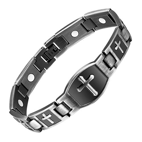 Pulseras magnéticas Jecanori para hombres, pulsera de acero de titanio para hombres con imanes, longitud ajustable con herramienta de medición de tamaño