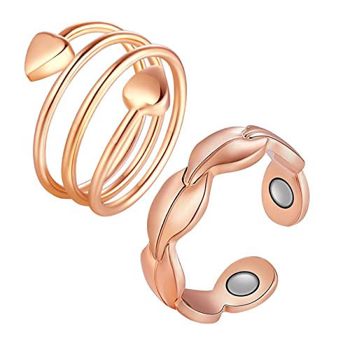 Anillos de cobre Jecanori para mujer, anillo magnético ajustable con forma de corazón de amor, anillos de cobre, regalo de joyería navideña con caja de anillo, regalo de anillos