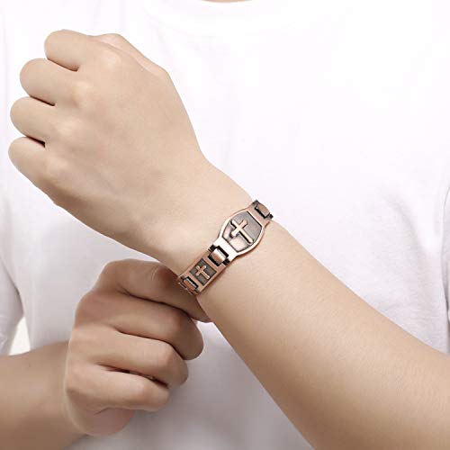 Pulsera de cobre magnético sólido Jecanori para hombres, pulseras magnéticas de cobre con forma de cruz con herramienta de extracción y caja de regalo de joyería