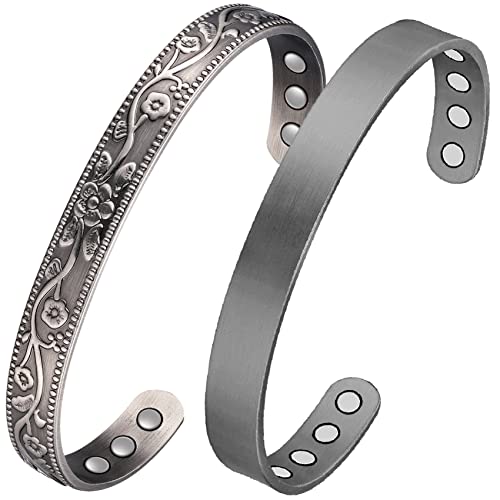 Jecanori - Pulseras magnéticas de cobre para desintoxicación linfática para mujer, 2 unidades, pulseras de drenaje linfático magnético, brazaletes de cobre 100 % con imán de 3500 Gauss, regalos de joyería