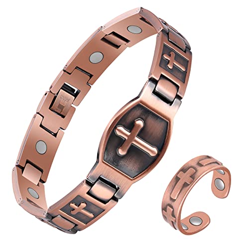 Pulsera de cobre magnético sólido Jecanori para hombres, pulseras magnéticas de cobre con forma de cruz con herramienta de extracción y caja de regalo de joyería